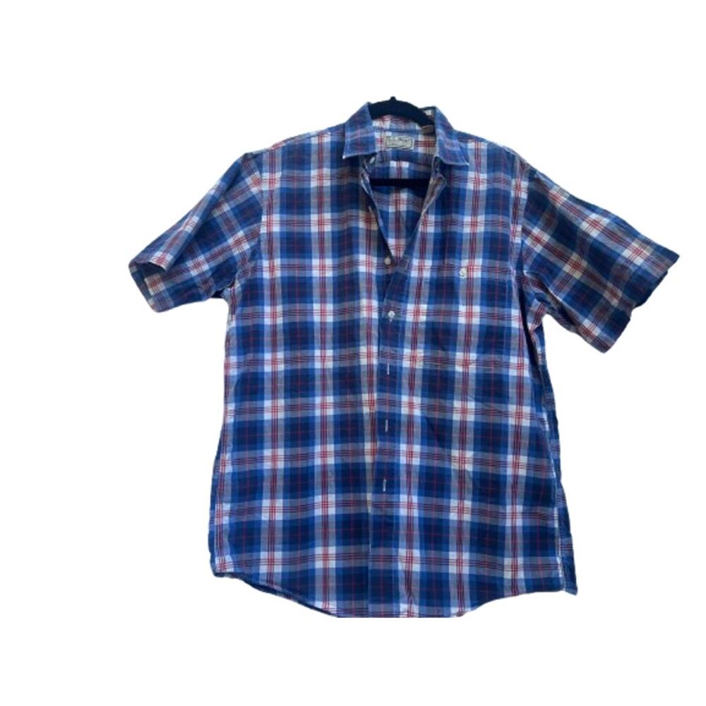 L.L. Bean 100% Cotton Short Sleeve Dress Shirt RWB Size L